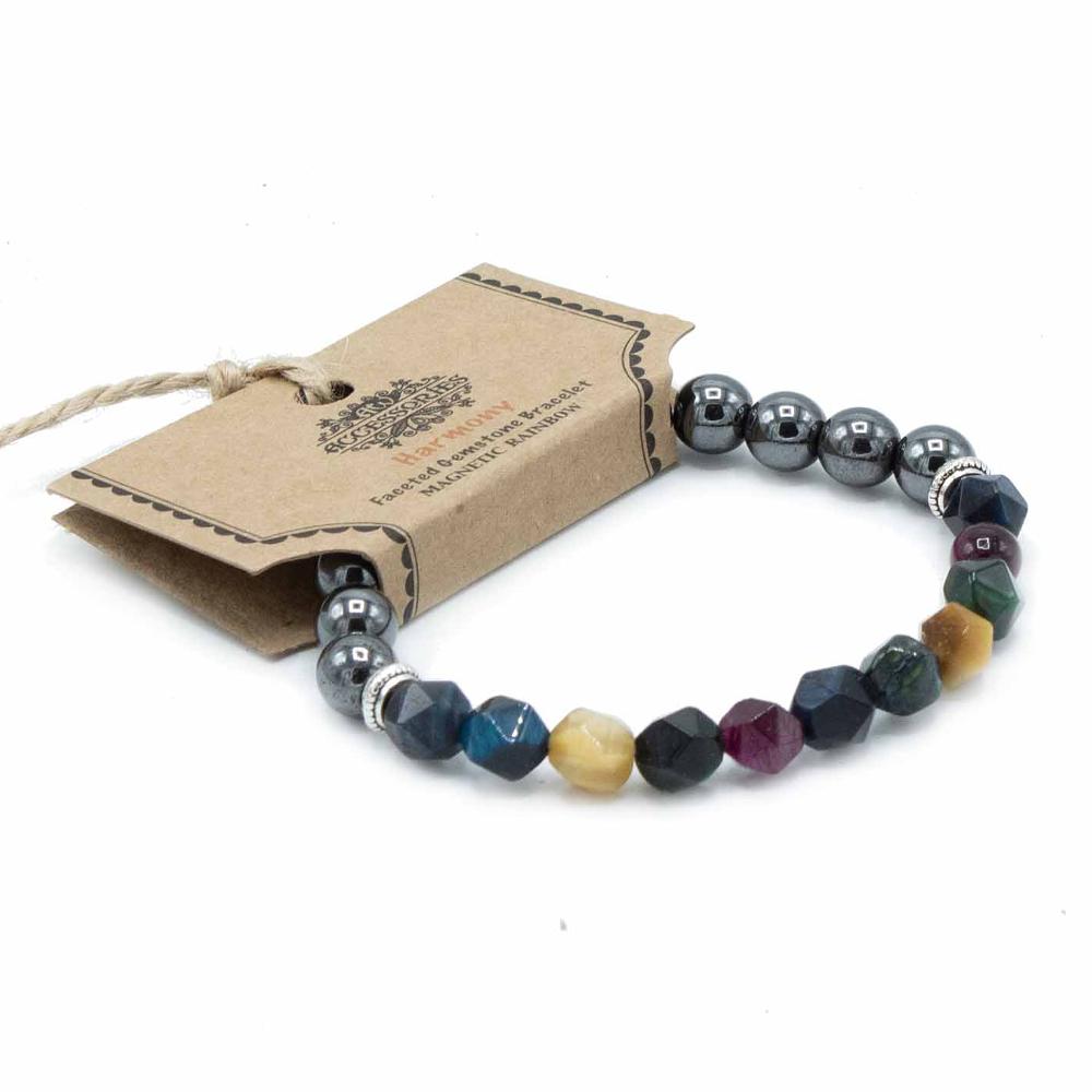ancient wisdom 3x Faceted Gemstone Bracelet - Magnetic Rainbow