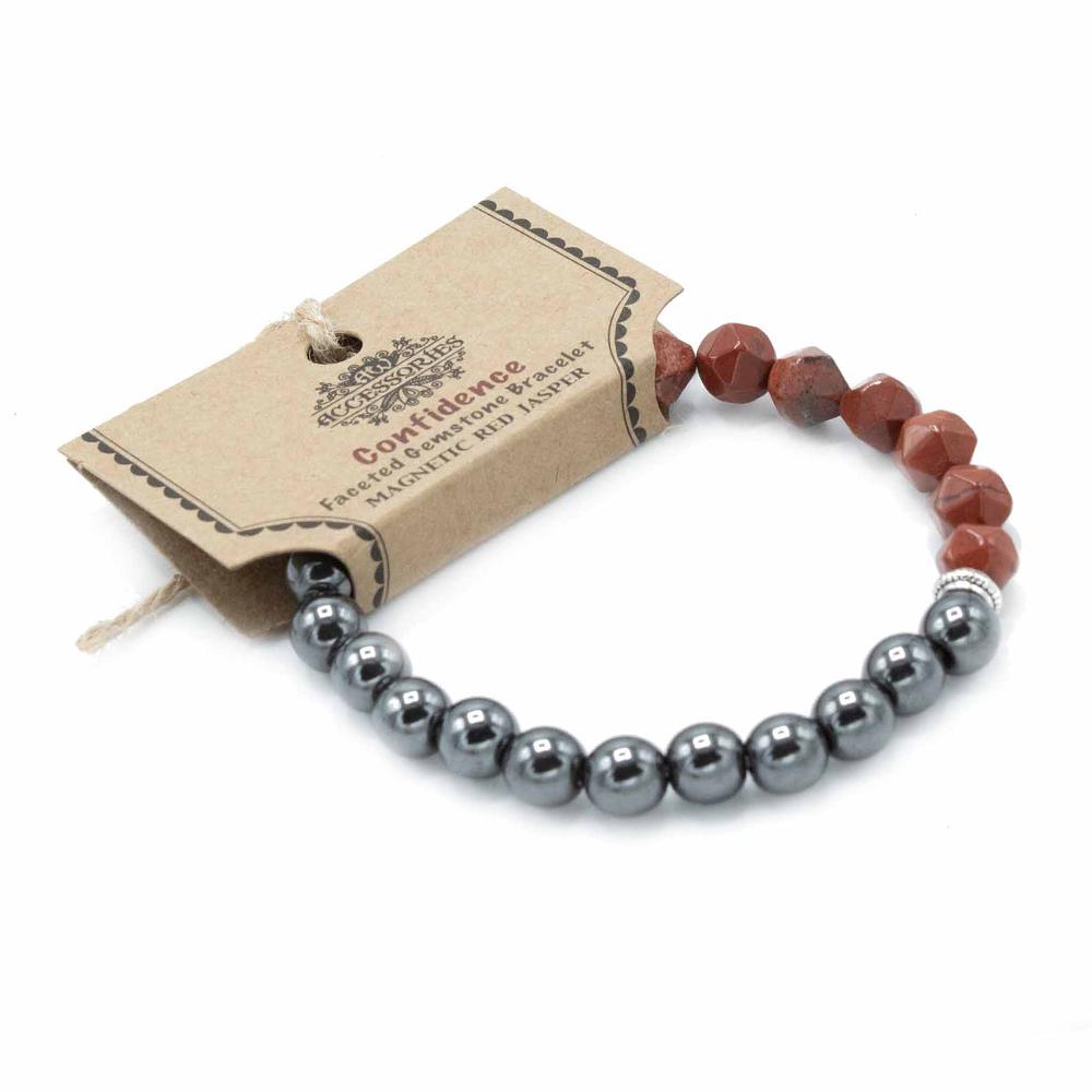 ancient wisdom 3x Faceted Gemstone Bracelet - Magnetic Red Jasper