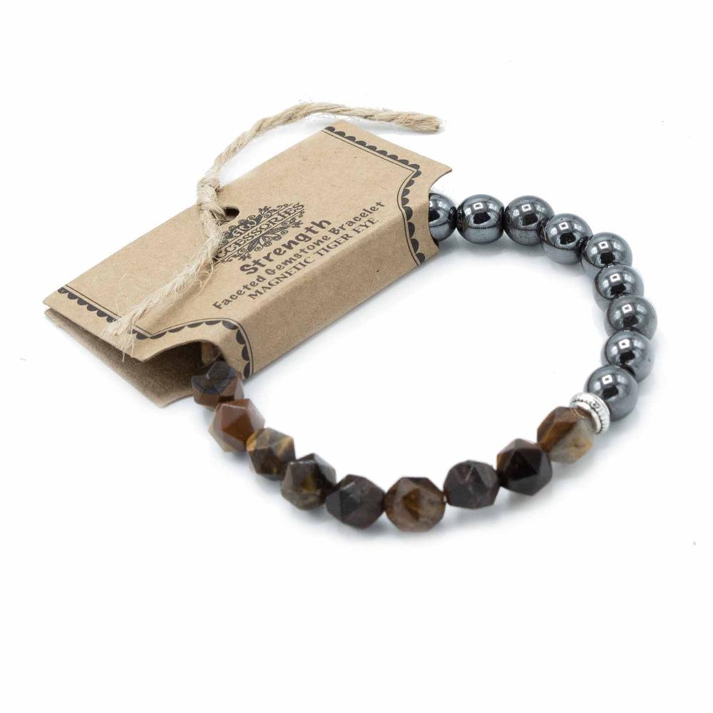 ancient wisdom 3x Faceted Gemstone Bracelet - Magnetic Tiger Eye