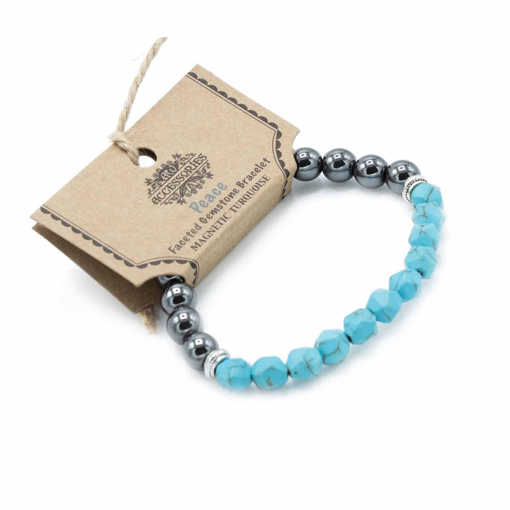 ancient wisdom 3x Faceted Gemstone Bracelet - Magnetic Turquoise Howlite