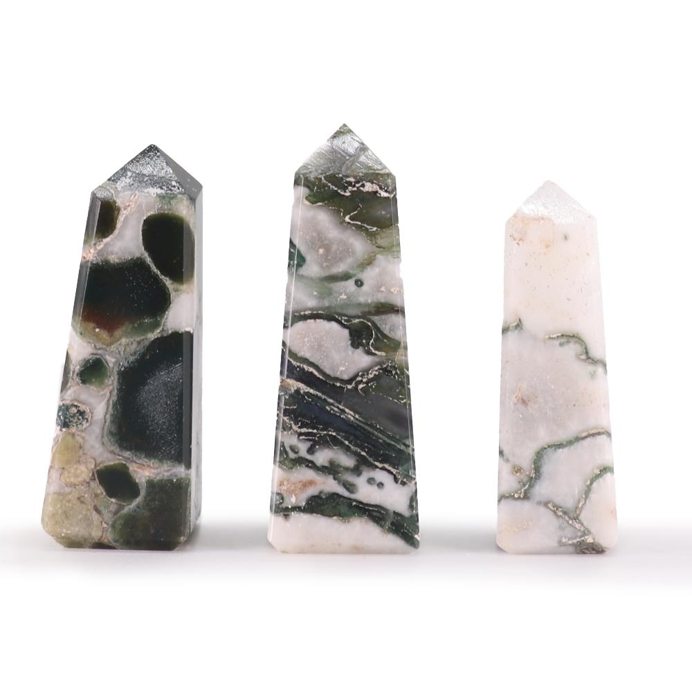 ancient wisdom 3x Gemstone Obelisk Points approx 5cm - Moss Agate