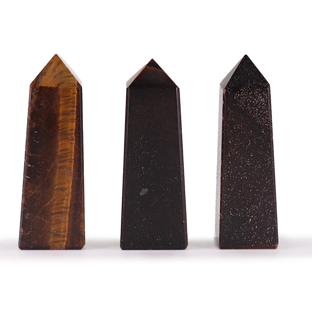 ancient wisdom 3x Gemstone Obelisk Points approx 5cm - Tiger Eye