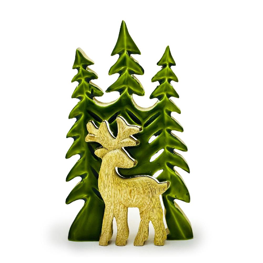 ancient wisdom 3x Lost in the Forrest - Stag in the Forrest 3D Wooden Decoration