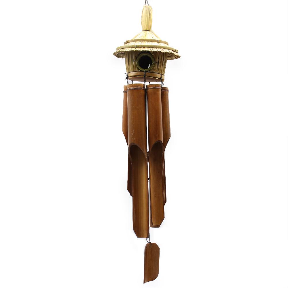 Ancient Wisdom 3x Lrg Round Seagrass Bird Box With Chimes 56x20cm