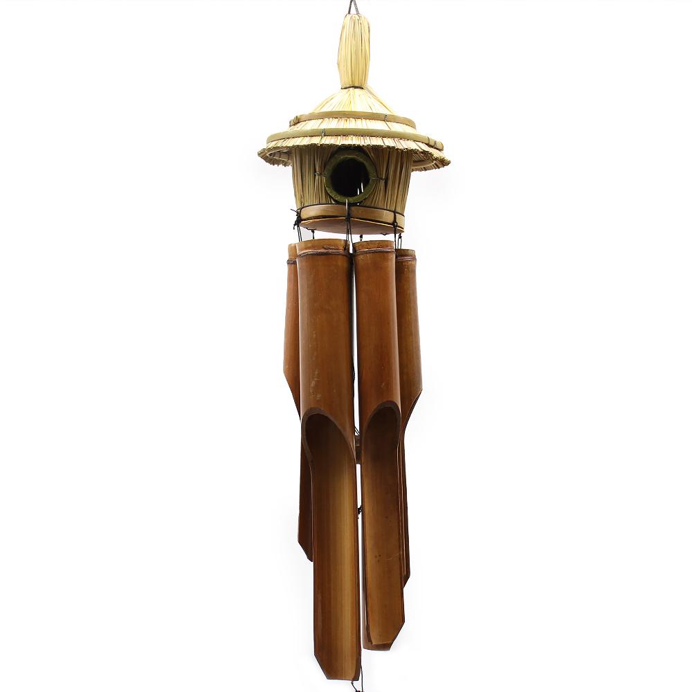Ancient Wisdom 3x Lrg Round Seagrass Bird Box With Chimes 56x20cm