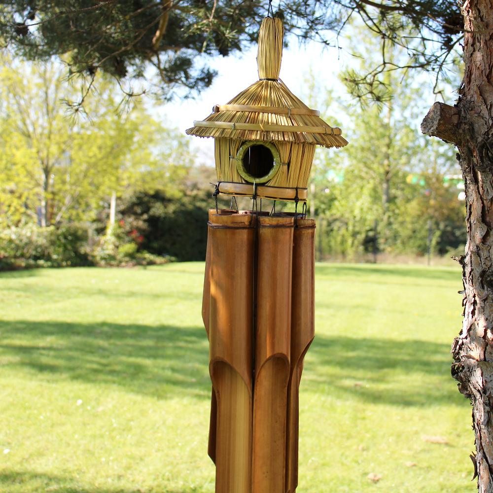 ancient wisdom 3x Lrg Round Seagrass Bird Box with Chimes 56x20cm