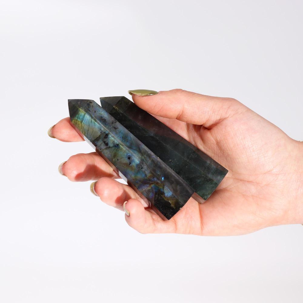 Ancient Wisdom 3x Madagascar Labradorite Points (approx 50-65gm 100x28mm)