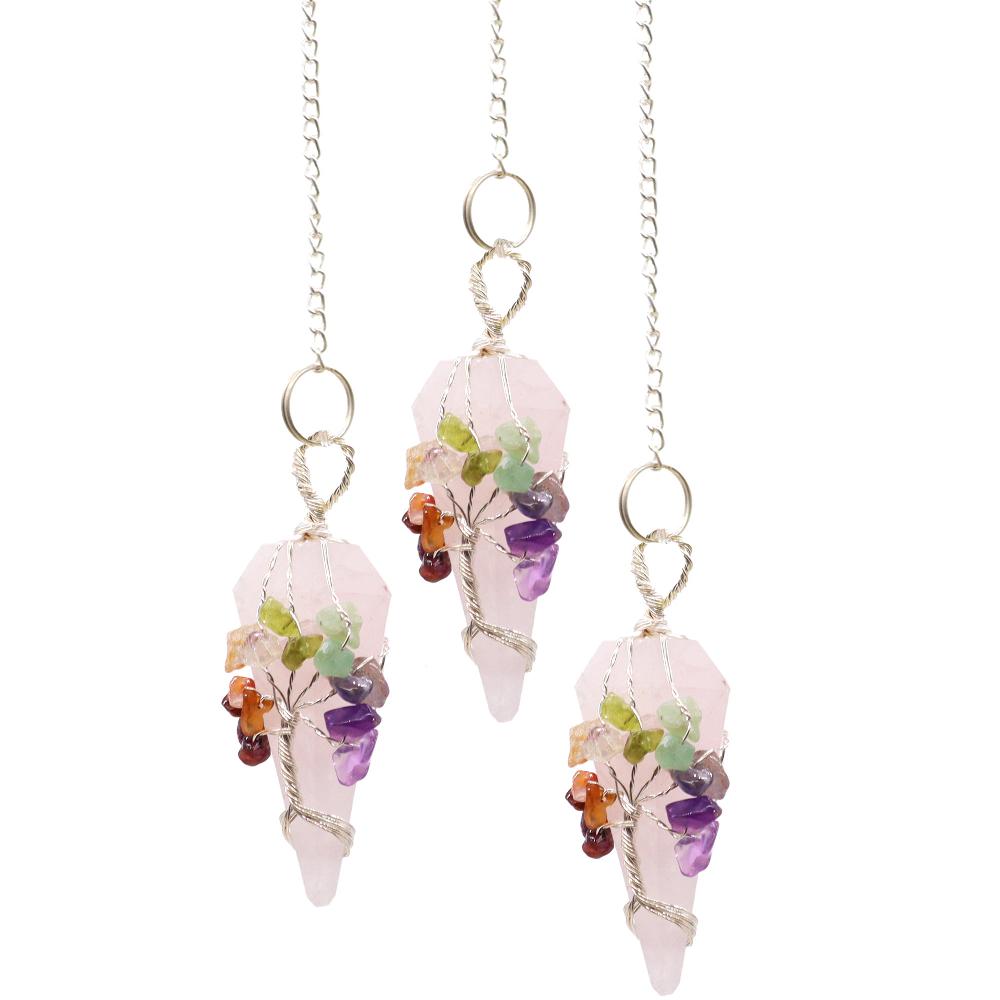 ancient wisdom 3x Magic Pendulum - Seven Chakra - Rose Quartz