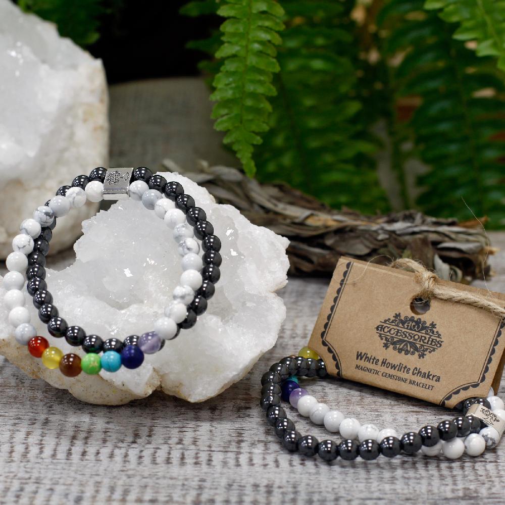 Ancient Wisdom 3x Magnetic Gemstone Bracelet - White Howlite Chackra