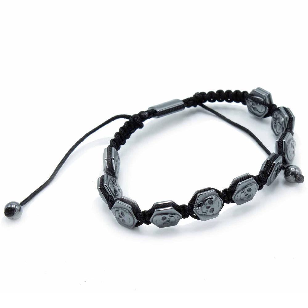 Ancient Wisdom 3x Magnetic Hematite Shamballa Bracelet - Hexagon Skulls
