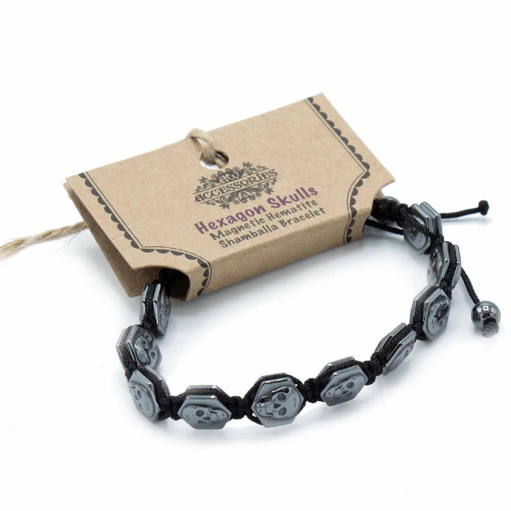 ancient wisdom 3x Magnetic Hematite Shamballa Bracelet - Hexagon Skulls