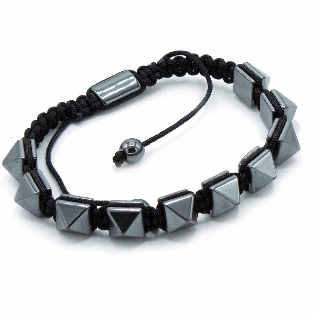 Ancient Wisdom 3x Magnetic Hematite Shamballa Bracelet - Spiky Pyramids
