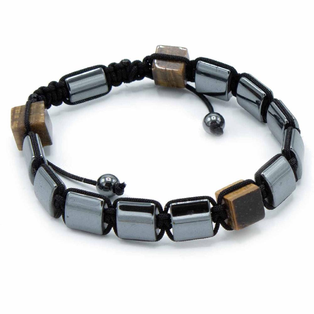 Ancient Wisdom 3x Magnetic Hematite Shamballa Bracelet - Tiger Eye Cuboids