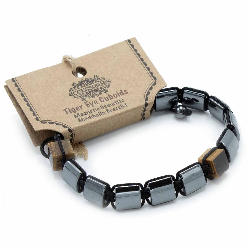 ancient wisdom 3x Magnetic Hematite Shamballa Bracelet - Tiger Eye Cuboids
