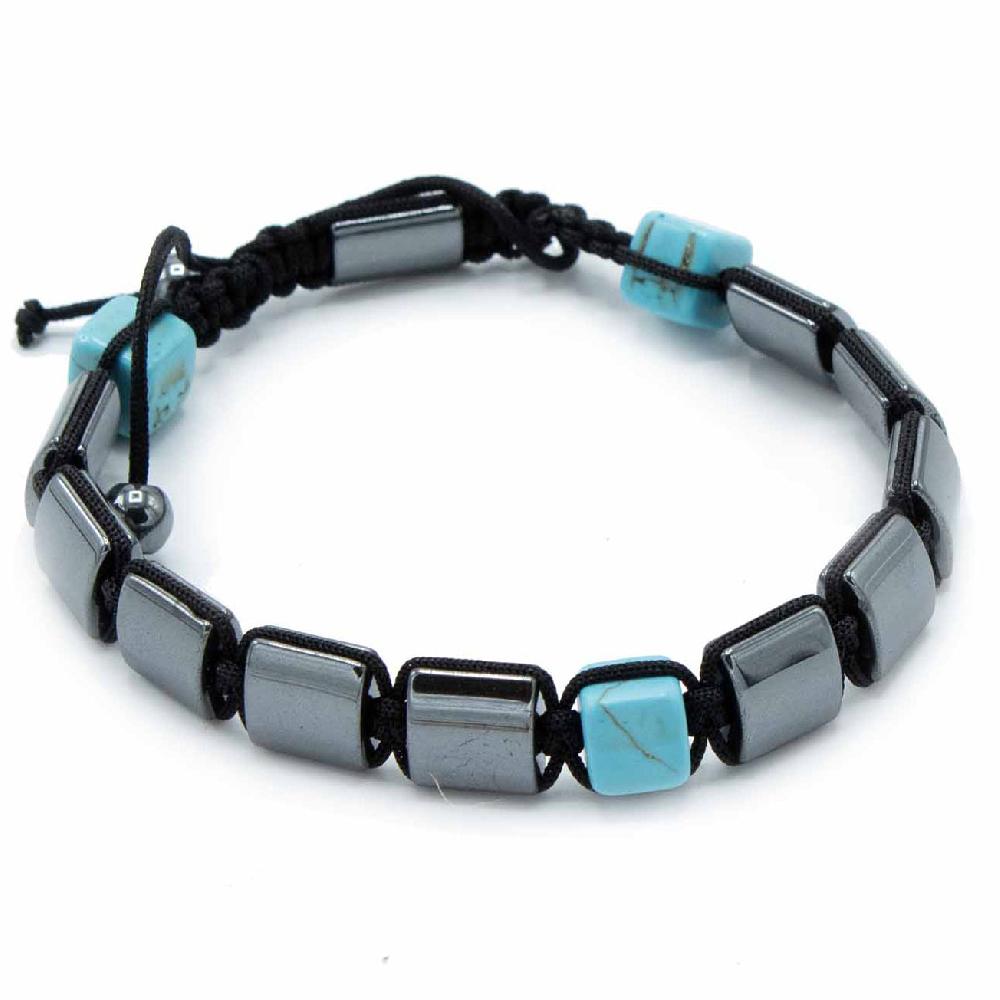 Ancient Wisdom 3x Magnetic Hematite Shamballa Bracelet - Turqoise Cuboids