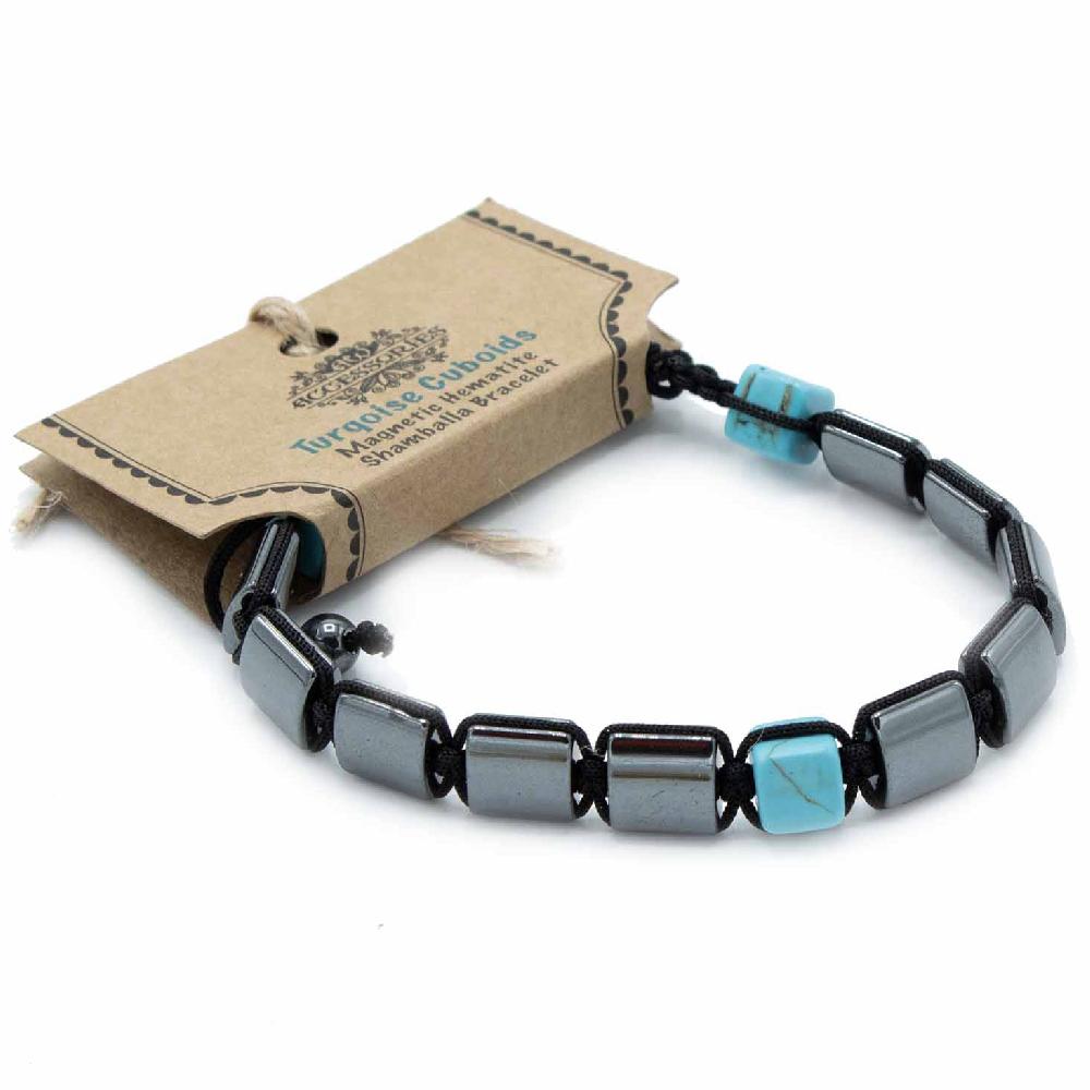 ancient wisdom 3x Magnetic Hematite Shamballa Bracelet - Turqoise Cuboids