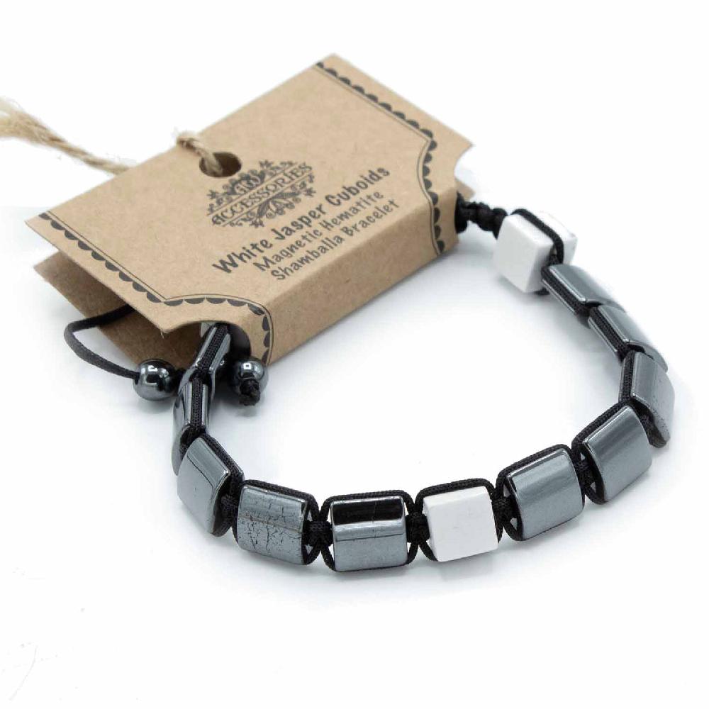 ancient wisdom 3x Magnetic Hematite Shamballa Bracelet - White Jasper Cuboids