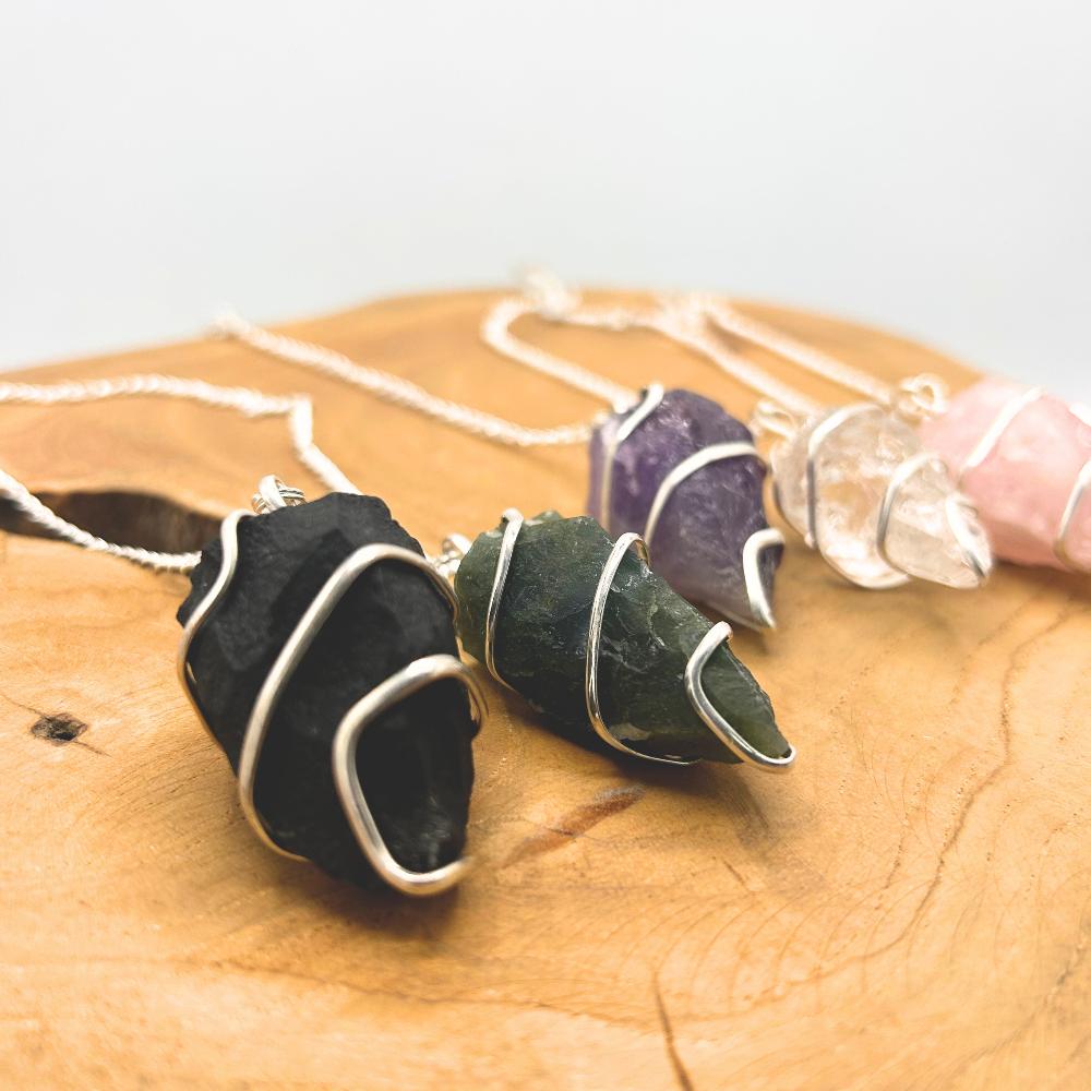 Ancient Wisdom 3x Raw Gemstone Pendulum - Black Agate