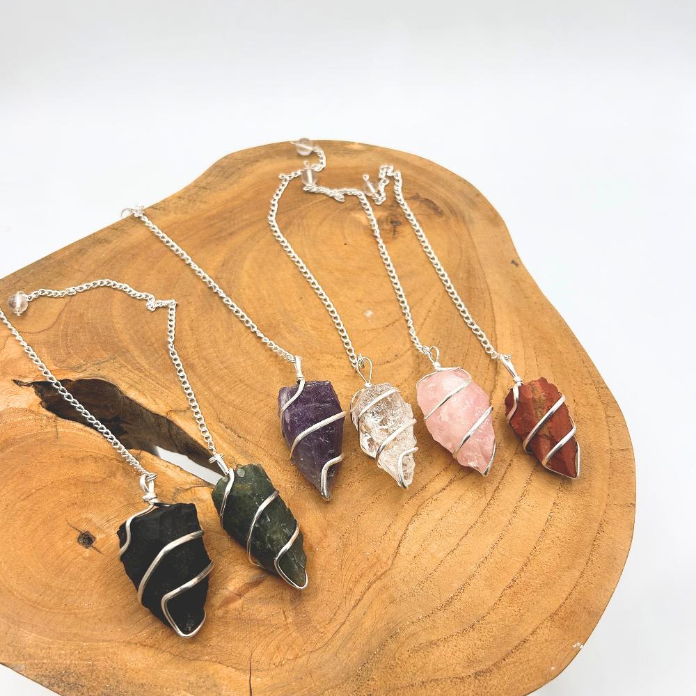Ancient Wisdom 3x Raw Gemstone Pendulum - Rock Quartz