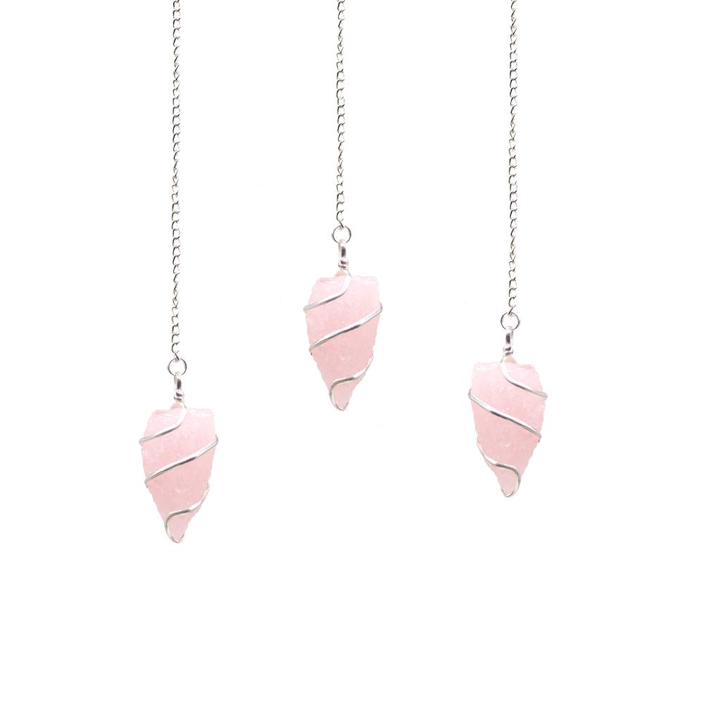 ancient wisdom 3x Raw Gemstone Pendulum - Rose Quartz
