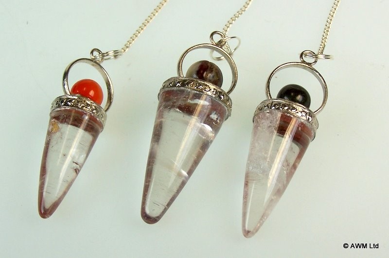 Ancient Wisdom 3x Rock Crystal Cone & Silver Ring Pendulum - Asst