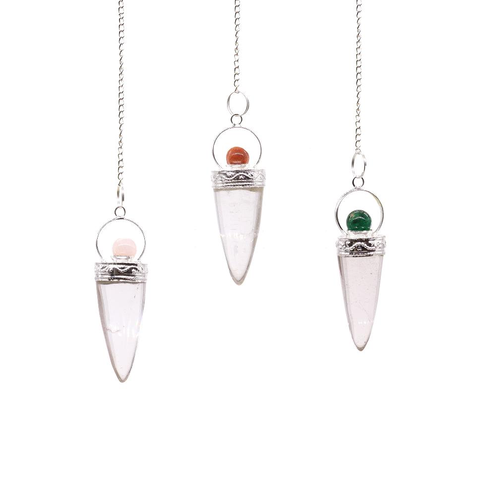 ancient wisdom 3x Rock Crystal Cone & Silver Ring Pendulum - Asst