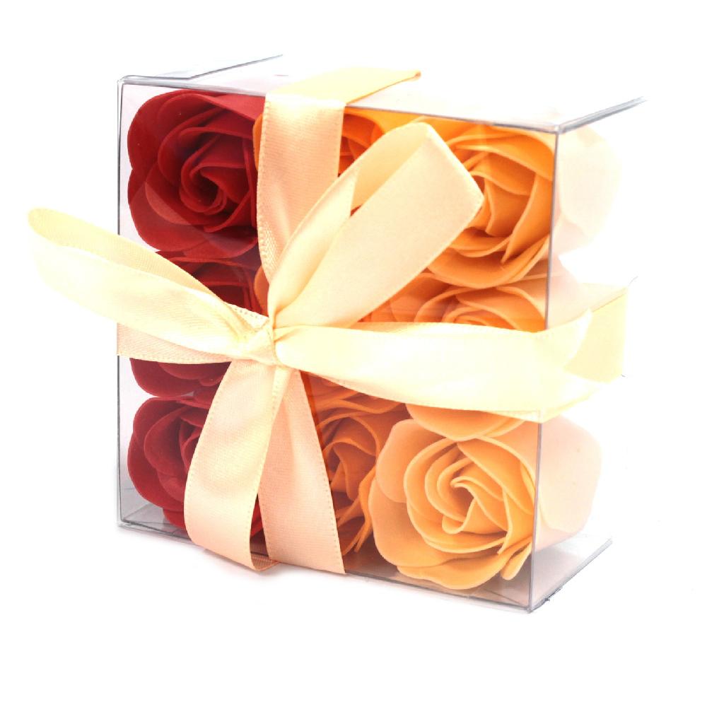 ancient wisdom 3x Set of 9 Soap Flower Box - Peach Roses