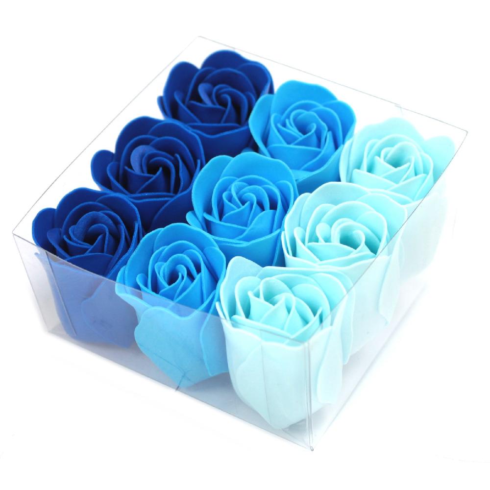 Ancient Wisdom 3x Set Of 9 Soap Flowers - Blue Wedding Roses