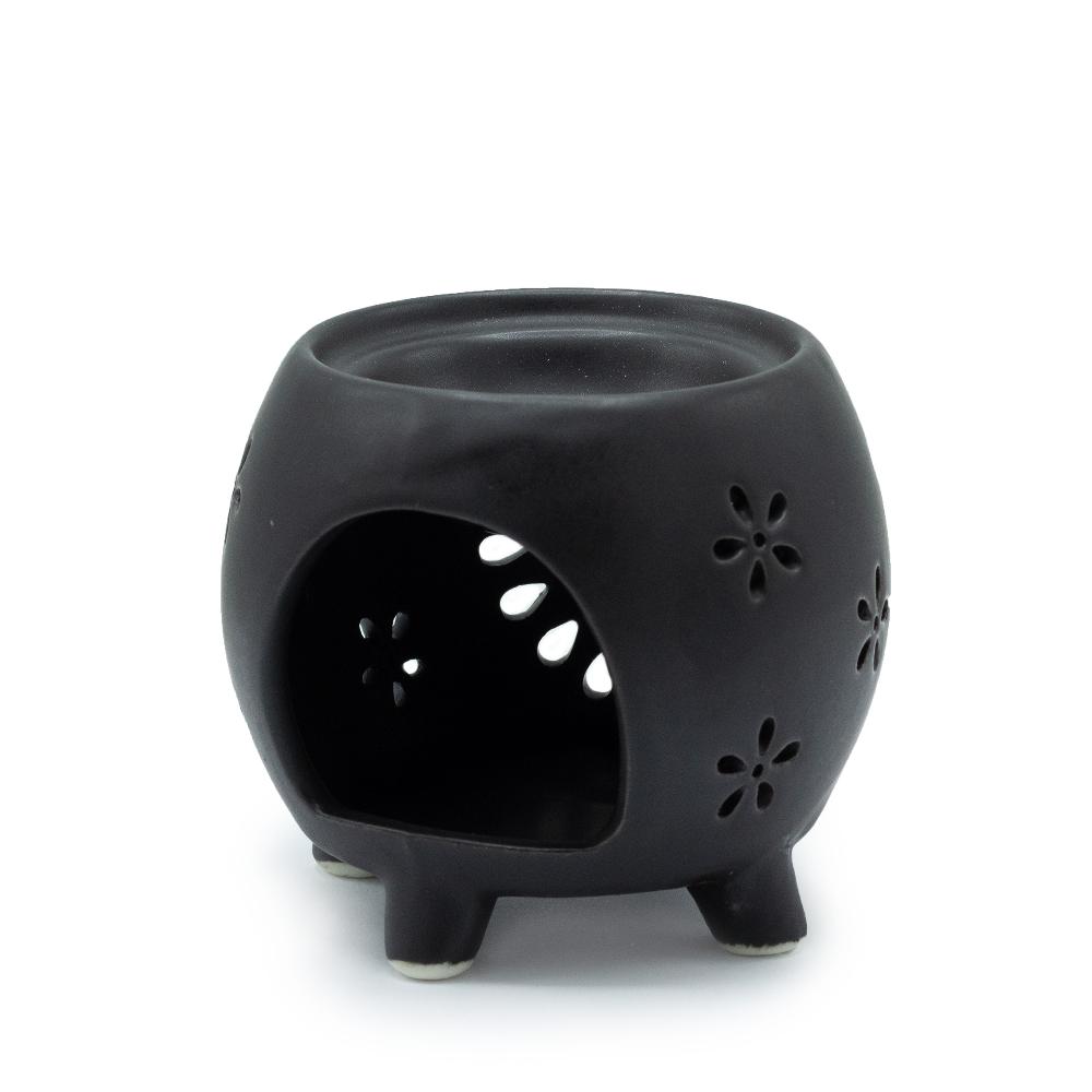 Ancient Wisdom 3x Squat Pot Oil Burner Flower Burst - Matt Black