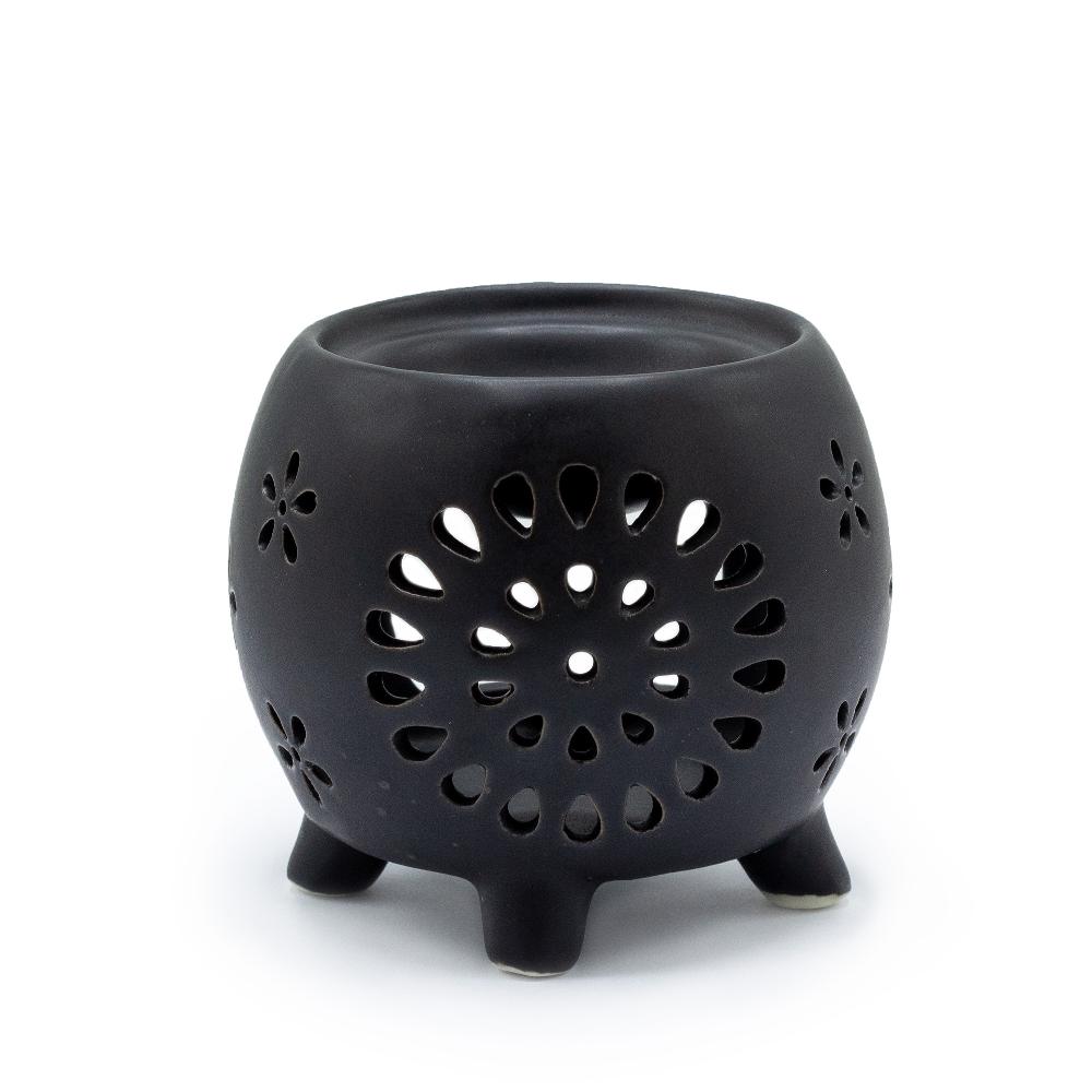 Ancient Wisdom 3x Squat Pot Oil Burner Flower Burst - Matt Black