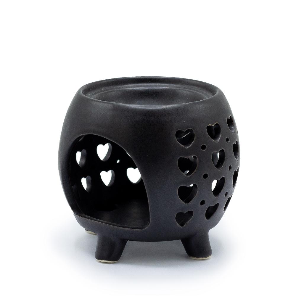 Ancient Wisdom 3x Squat Pot Oil Burner Multi Hearts - Matt Black