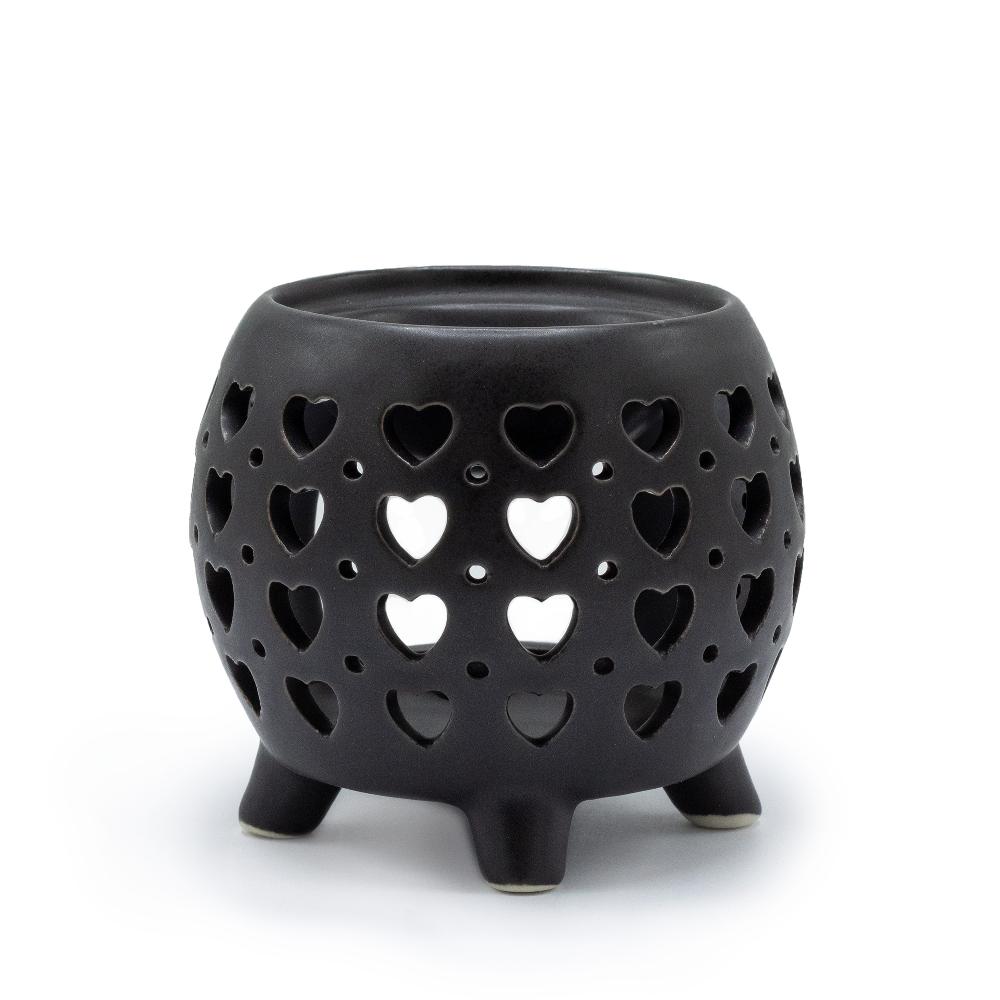 ancient wisdom 3x Squat Pot Oil Burner Multi Hearts - Matt Black