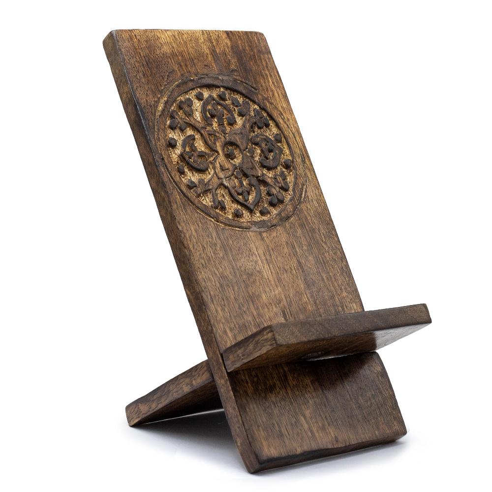 ancient wisdom 3x Wooden Carved Phone Stands - Mandala 20x9.5cm