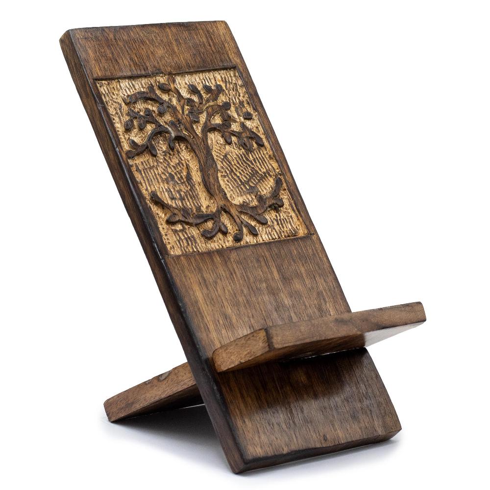 ancient wisdom 3x Wooden Carved Phone Stands - Tree of Life 20x9.5cm