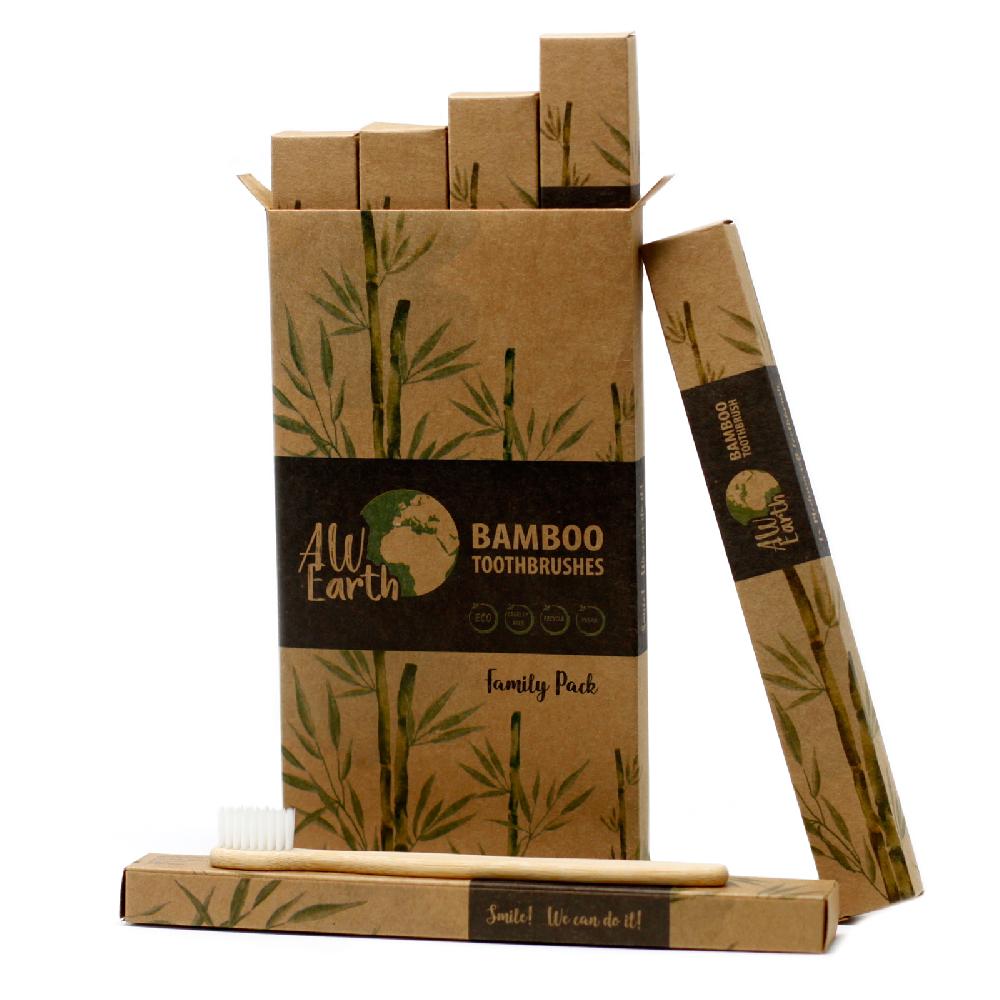 Ancient Wisdom 4x Bamboo Toothbrush - White - Family Pack Of 4 - Med Soft