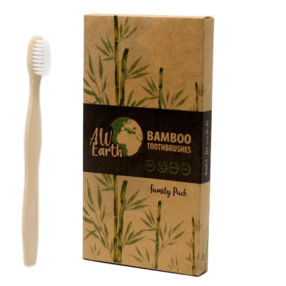 Ancient Wisdom 4x Bamboo Toothbrush - White - Family Pack Of 4 - Med Soft