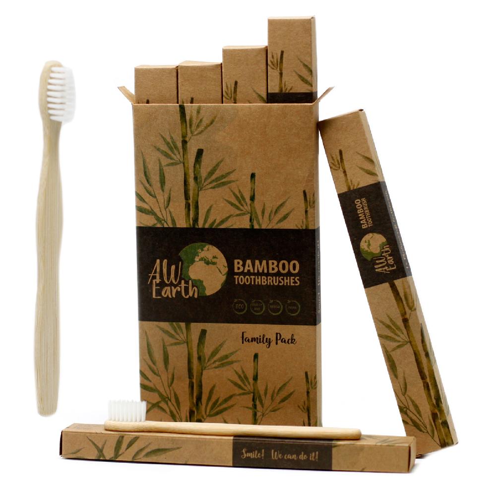 ancient wisdom 4x Bamboo Toothbrush - White - Family Pack of 4 - Med Soft
