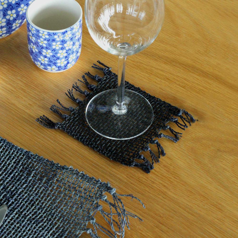 ancient wisdom 4x Black Seagrass Fringe Natural Coasters