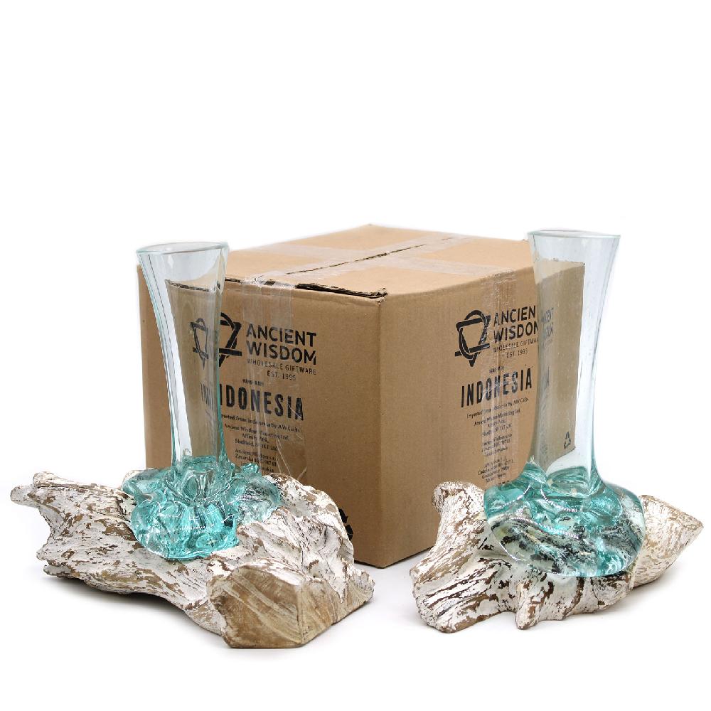 Ancient Wisdom 4x Glass On Whitewash Wood - Vase - Medium