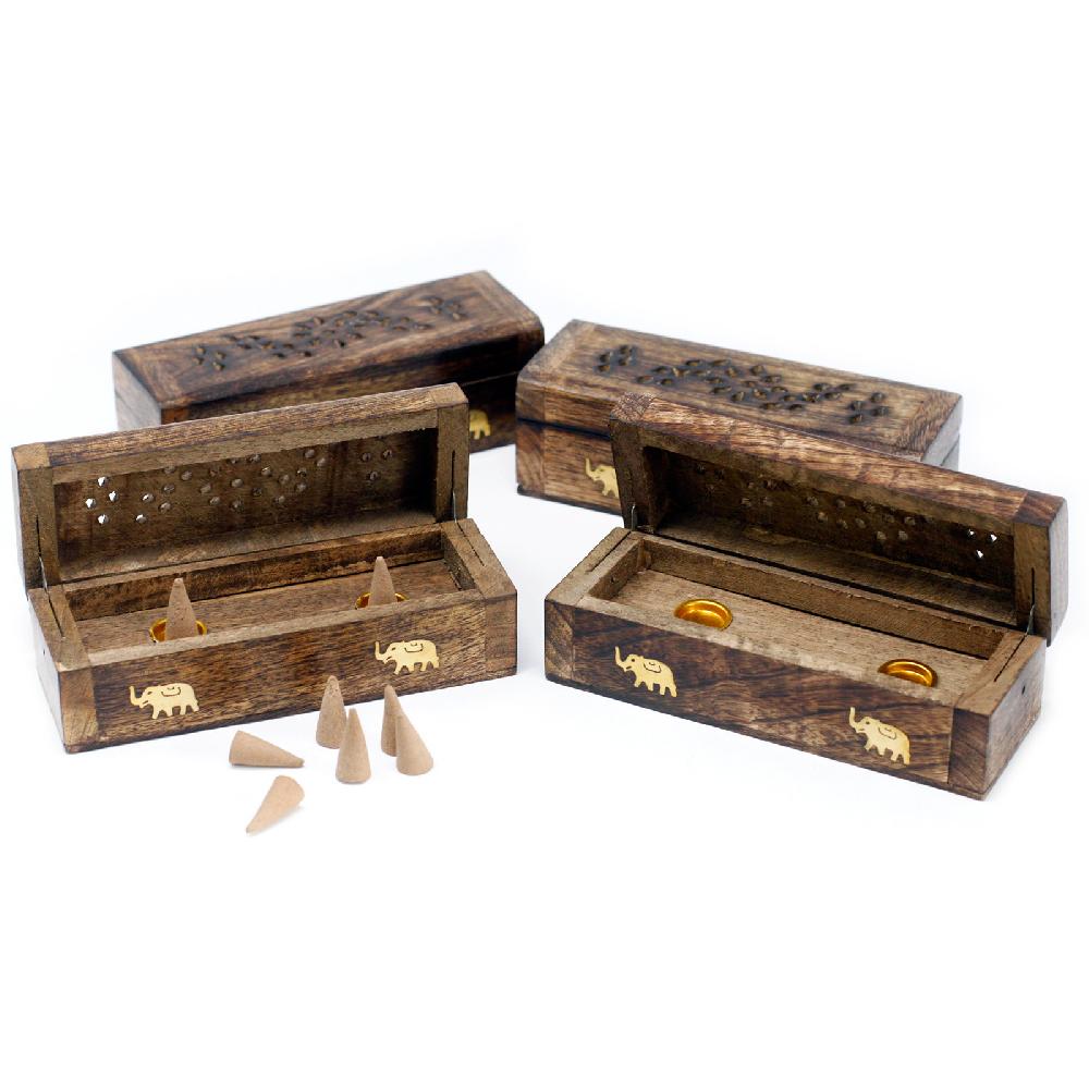 Ancient Wisdom 4x Incense Cone Smoke Box 6" - Mango Wood