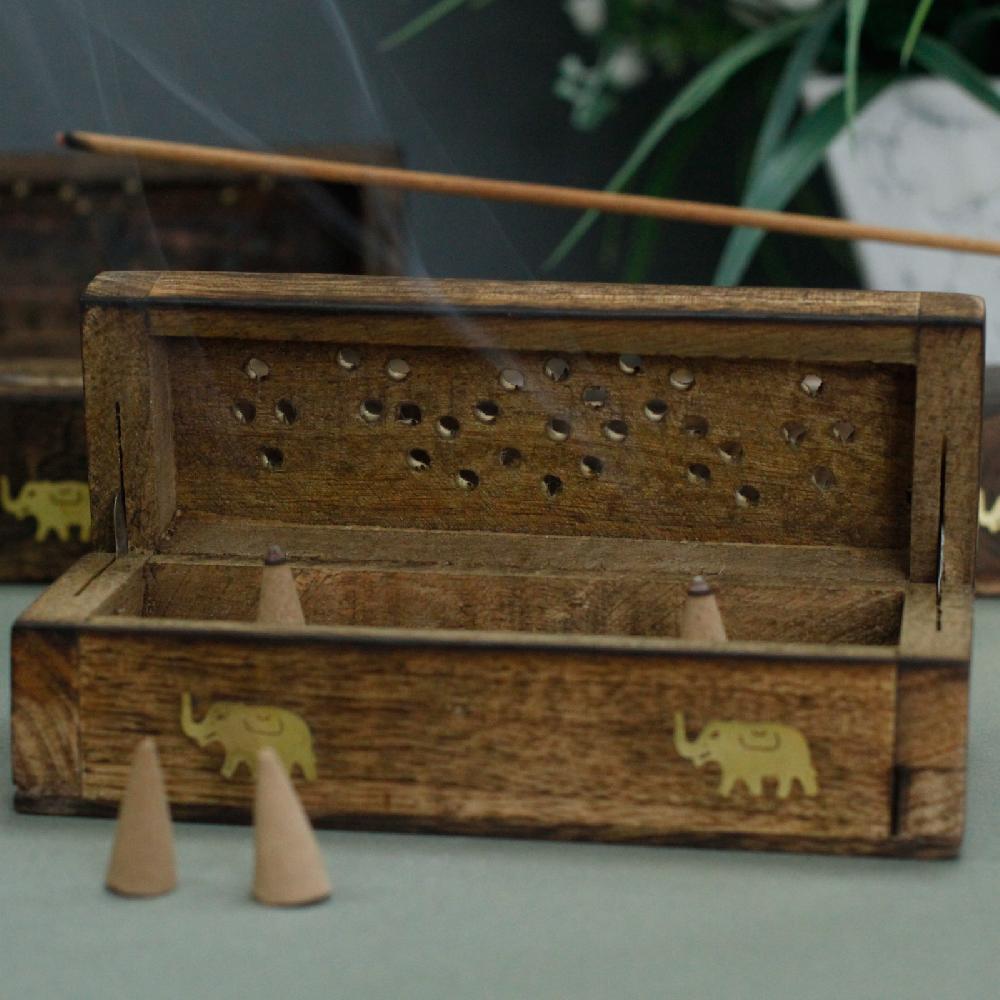 Ancient Wisdom 4x Incense Cone Smoke Box 6" - Mango Wood