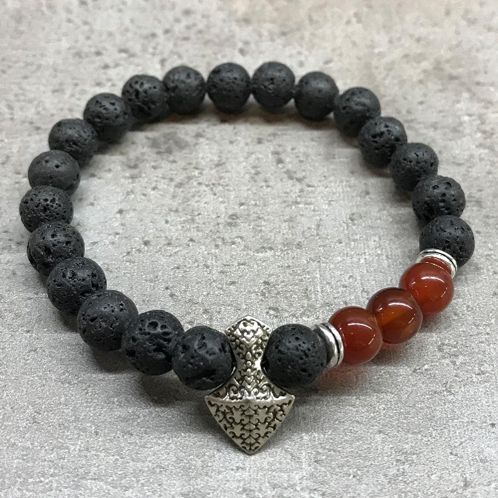 Ancient Wisdom 4x Lava Stone Bracelet - Axe-head Carnelian