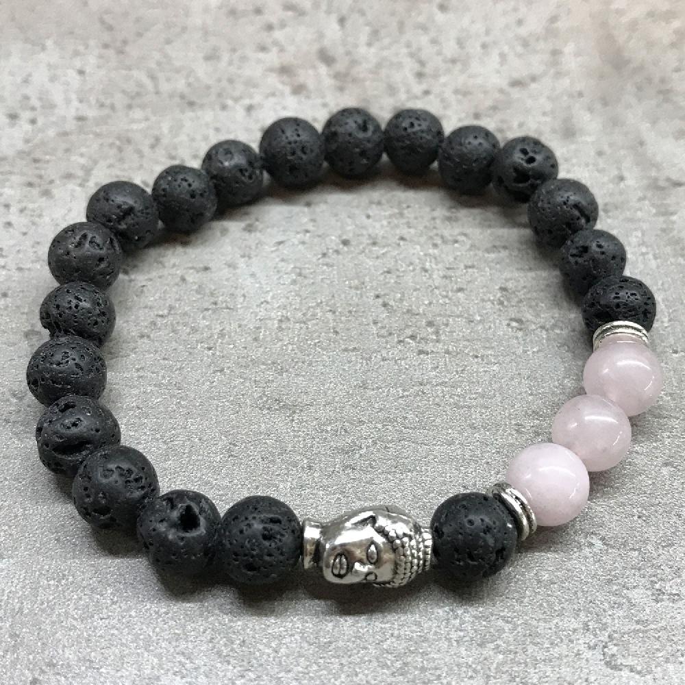 Ancient Wisdom 4x Lava Stone Bracelet - Buddha Rose Quartz