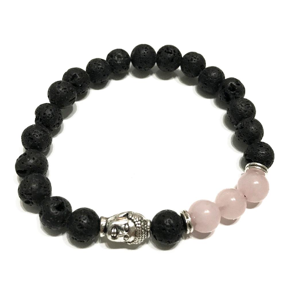 ancient wisdom 4x Lava Stone Bracelet - Buddha Rose Quartz