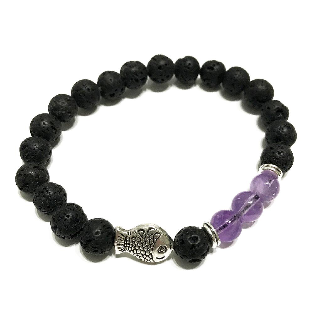 ancient wisdom 4x Lava Stone Bracelet - Fish Amethyst