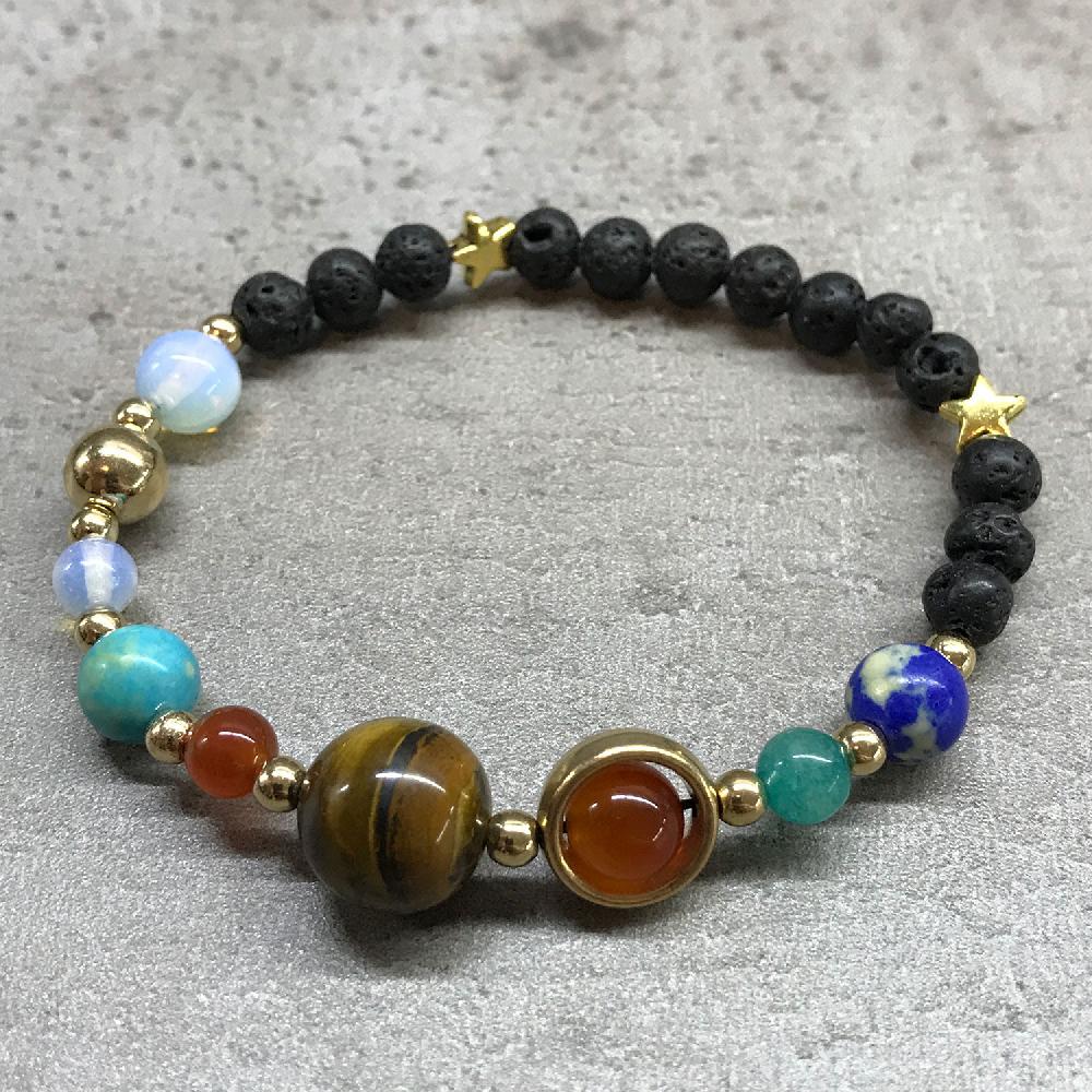 Ancient Wisdom 4x Lava Stone Bracelet - Gold Solar System
