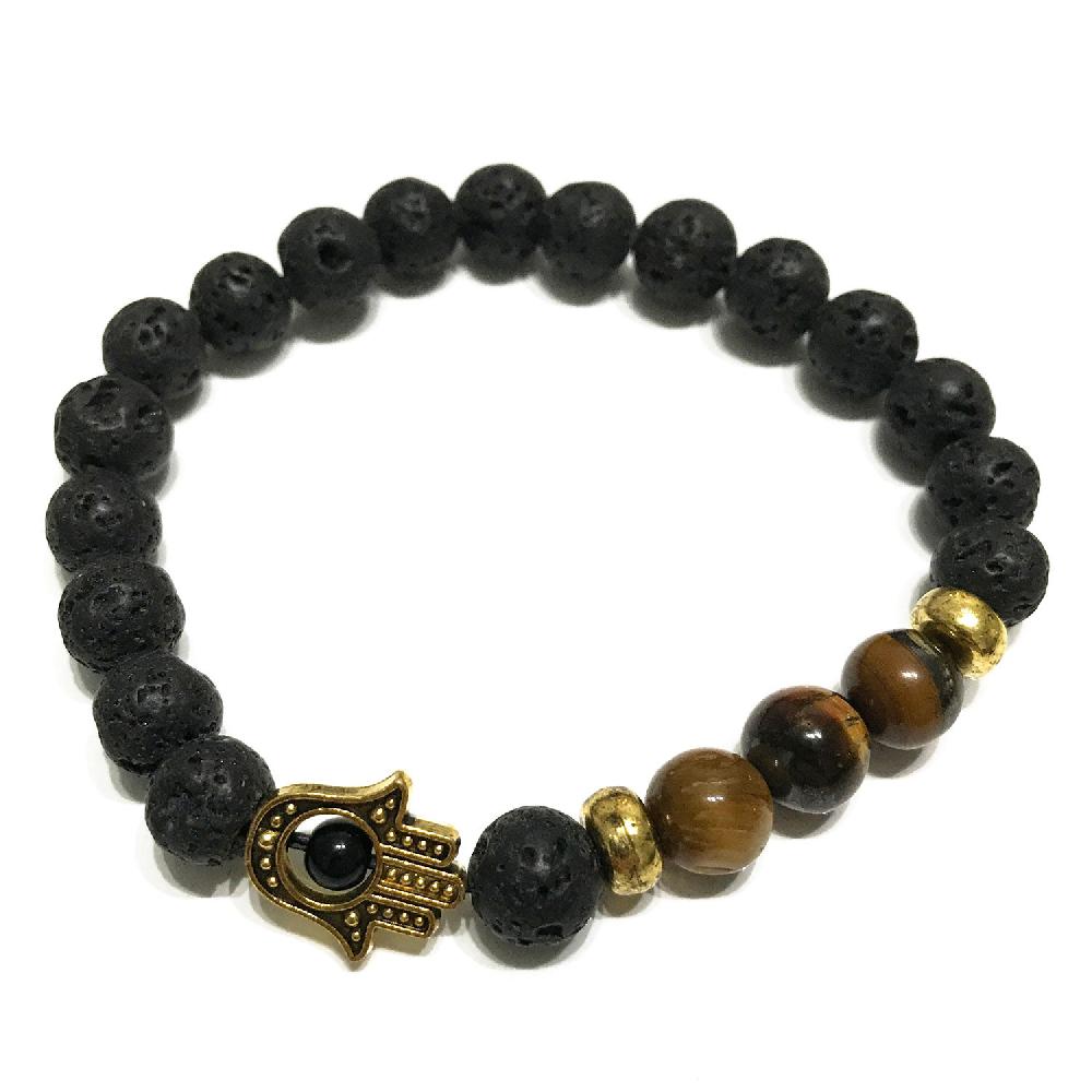 ancient wisdom 4x Lava Stone Bracelet - Hamsa Tiger-eye