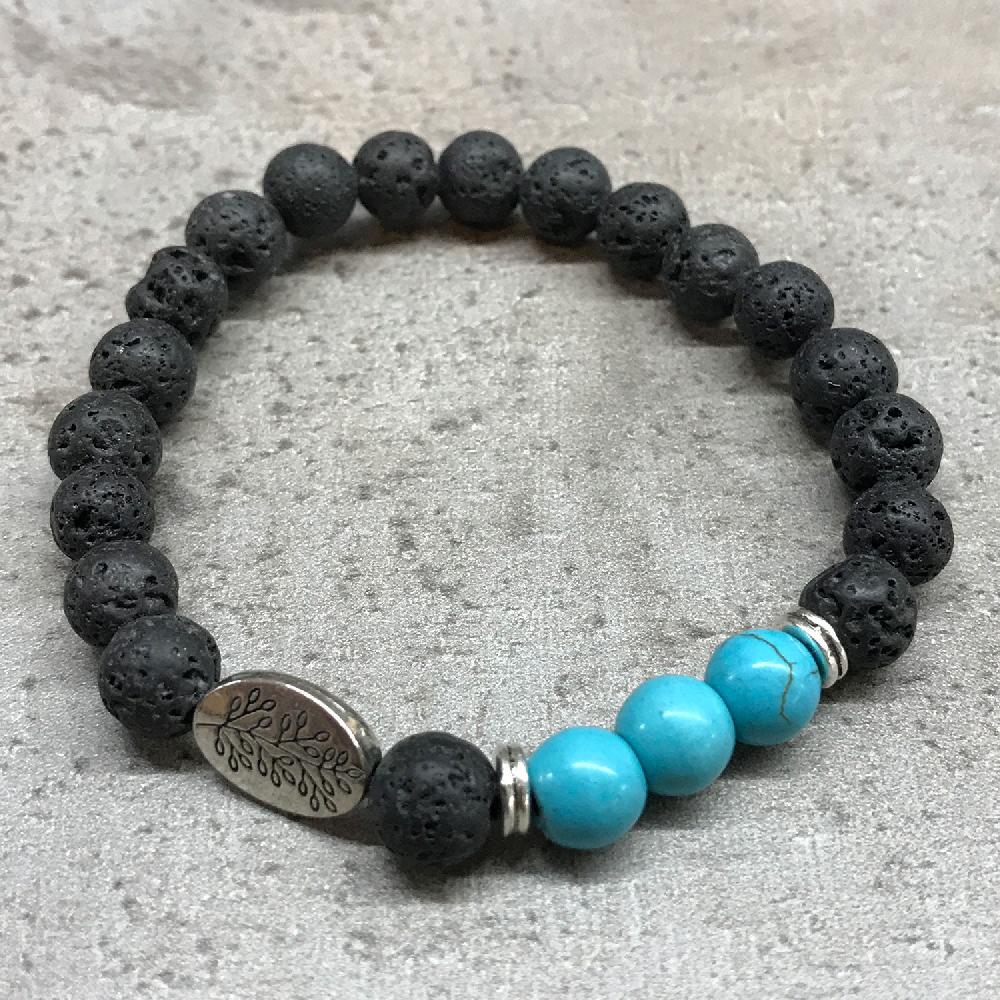 Ancient Wisdom 4x Lava Stone Bracelet - Leaf Turquoise Howlite