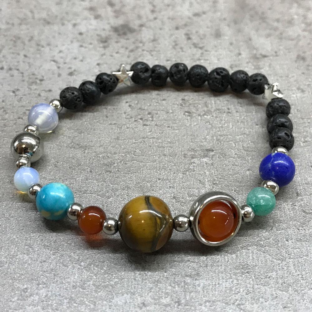 Ancient Wisdom 4x Lava Stone Bracelet - Silver Solar System