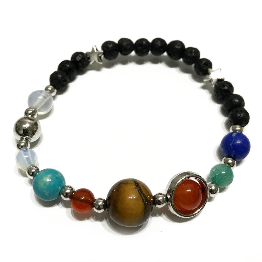 ancient wisdom 4x Lava Stone Bracelet - Silver Solar System